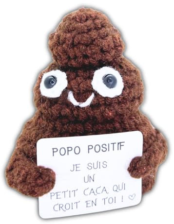 Popo Positif© | Cadeau Fun & Rigolo | Idee Drole | Fete Surprise | Anniversaire Festif | Enfant Frere Soeur Garcon Fille | Crochet | Poupee Humour | Ami Famille Copain Collegue Bureau | Jouet Comique