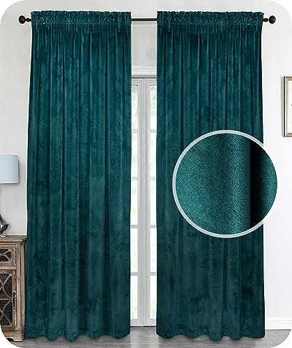 BEAUTEX Samt Vorhang Kräuselband U-Band Gardine Velvet abdunkelnd und Blickdicht, 300x245 cm (Breite 300 cm, Höhe 245 cm, Petrol)