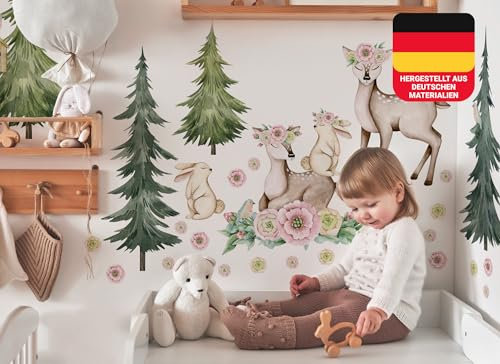 Osomhome Wandtattoo Kinderzimmer Mädchen & Junge: Boho Rehe & Hasen (150x80cm) | Kinderzimmer & Babyzimmer Deko | Wandsticker & Wanddeko Kinderzimmer | Wandaufkleber Kinderzimmer Wall Stickers ms3636