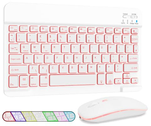 LAMA 7 Colors Backlit Wireless Keyboard and Mouse, Rechargeable Ultra Slim Universal Tablet Keyboard, Portable Bluetooth Keyboards for iPad/Tablet/iOS/Android/Windows/Laptop/Desktop Computer/Phone, WT
