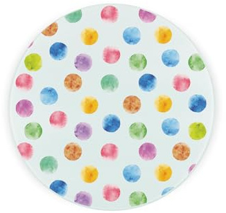 Polka Dots Round Glass Kitchen Trivet Gift - Multicoloured Spotty Housewarming Gift/Home Present - Textured Chopping/Cutting Board Worktop Protector with Non-Slip Feet 20cm x 20cm (8 x 8)