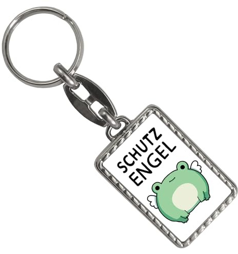 speecheese Frosch Schlüsselanhänger mit Bordüre mit Spruch Schutzengel Glücksbringer für mehr Kraft und Glück Kawaii Frog Engel Tier