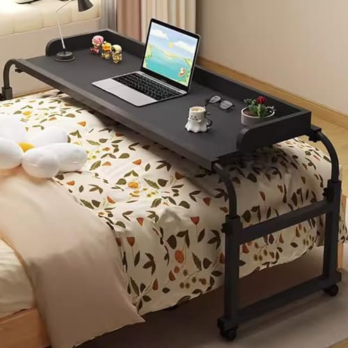 ZHFASDS MobilitäTstisch üBer Dem Bett，HöHen Und Breitenverstellbar Rollender Laptop-Schreibtisch Rollender Medizinischer Tisch King-Queen-Betttisch üBer Dem Bett Pflegetisch Auf Rollen(Color:Schwarz)