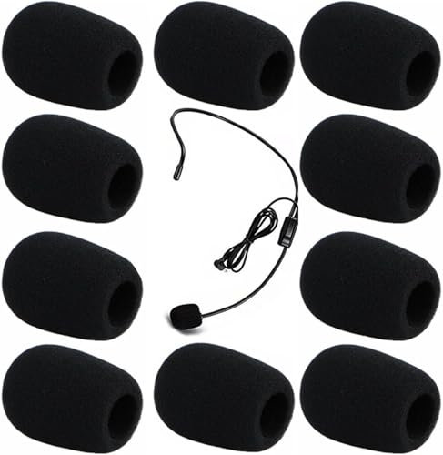 10 Pcs Bonnette Micro, Mousse Micro Casque, Mini Microphone Casque Pare-brise Mousse, pour La Salle de Classe, La Salle de Conférence, Les Interviews d'Actualités, La Représentation Sur Scène (Noir)