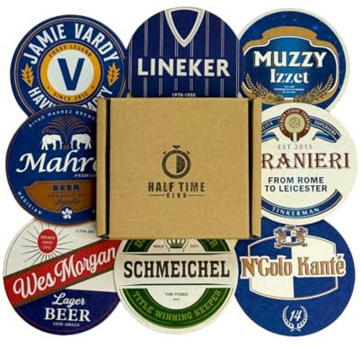 Leicester City Beer Mats Set of 8 – Football Coasters – Unique Leicester City Gifts – LCFC Memorabilia – Gift Boxed Drink Coasters for Beer or Coffee – Football Fan Gift Idea