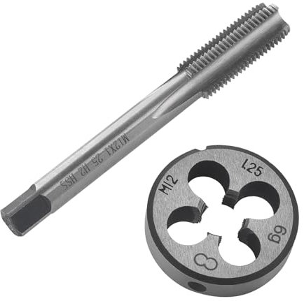 Juego de machos de roscar y terraja HSS, M12 x 1,25 mm, rosca derecha, cortador de rosca fina, cortador recto estriado