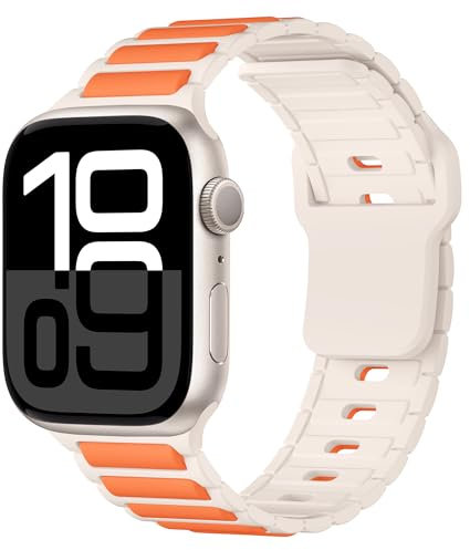 Compatible con Apple Watch pulsera de 49 mm, 46 mm, 45 mm, 44 mm, 42 mm, 41 mm, 40 mm, correa de repuesto para iWatch Series Ultra2 10 9 8 7 6 5 4 SE Silicona Deportiva, Beige & Naranja, 40/41/42mm