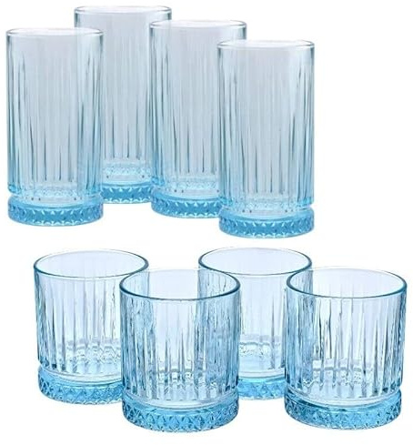 Queensway Home & Dining Elysia Coloured Glasses Set Premium 355ml & 450ml Whiskey Tumblers, Vintage Cut Design Dishwasher Safe, Ideal for Cocktails, Water or Gifts Set of 4/8