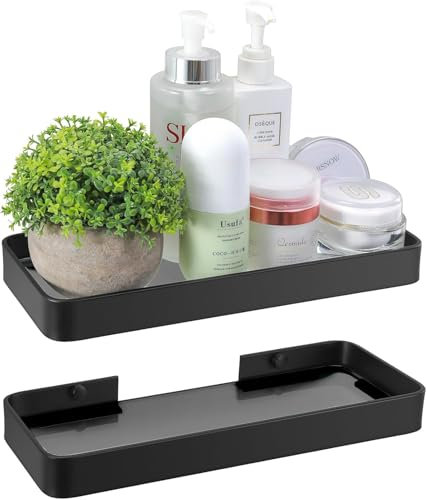 Z metnal Estantes pequeños de cristal para baño, estante flotante negro de 25 cm, mini estante de pared para organizador de baño, montaje en pared, 2 unidades, vidrio oscuro, 10 pulgadas