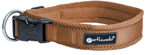 Petlando Mesh Hundehalsband – leicht, atmungsaktiv, weich mit Mesh gepolstert, stufenlos verstellbar, robust & strapazierfähig mit O-Ring – Halsband Hund M 45-50cm, Cognac