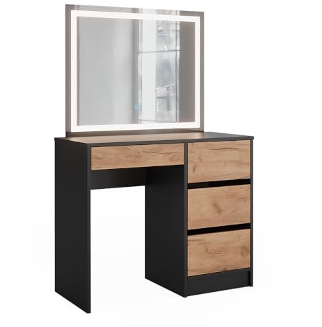 Vicco Schminktisch Sherry, Anthrazit/Goldkraft Eiche, 90 x 75 cm mit LED-Spiegel