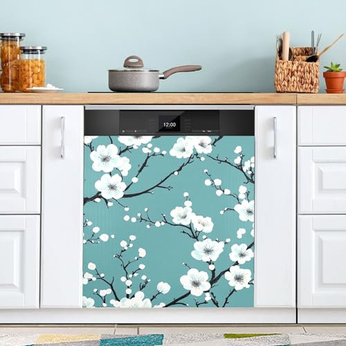 Copri sportello vintage per lavastoviglie, motivo fiori di ciliegio, adesivo per pulire e sporcare, 58 x 66 cm