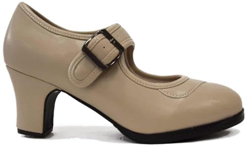 El Rocio desde 1980 Flamenco-Schuh mit Schnalle, doppelter Sohle und Nägeln, beige, 39 EU