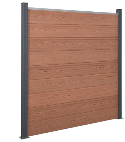 Fasba Zaunelement Set, Rostfrei Gartenzaun Set mit 9 Zaunbrett 2 Pfosten, Sichtschutzzaun mit doppelseitigem Design, Zaun Komplettset, Braun 180x186cm WPC