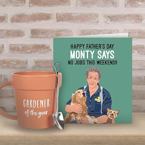 Monty Don Father's Day Card And Gardener Of The Year Pot And Shovel Spoon - Card And Gift Bundle