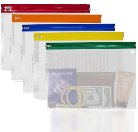G4GADGET A4 Plus Zip Bags 25 Pack – Extra Large Transparent Plastic Wallets with Label Panel & Coloured Zip – Waterproof Ziplock Document Holders for Office, School, Home & Travel