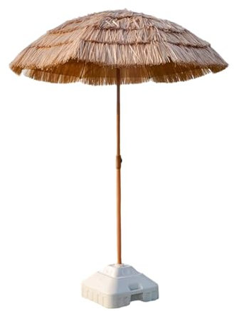 Stroh Sonnenschirm mit Ständer, Balkonschirm Neigbar und Höhenverstellbar, Sonnenschirm für Strand Terrasse Garten Pool Balkon(2.4m)