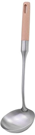 FUNNETOYU Cuchara Inoxidable con Mango de Madera Cucharón para Sopa Aislante Utensilio de Cocina Resistente para Hogar y 1