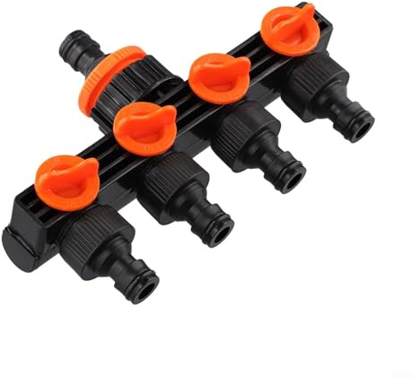 4-Wege-Gartenschlauch-Verteiler mit individuellen Steuerventilen, Wasserhahn-Verteiler für Bewässerungssystem, Rasensprenger, Tropfbewässerung, Wasserumleiter, Anschluss mit Kugelhahn, 1,27 cm, 3/4