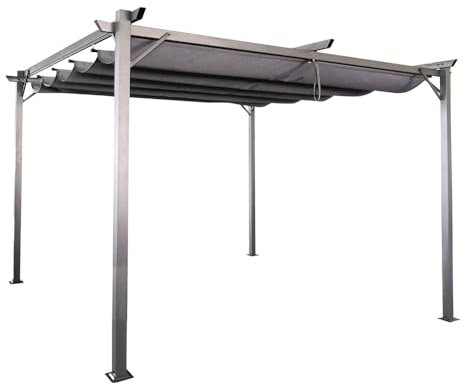 Ma Maison Gazebo Pergola 3x3 Mt con Tetto Scorrevole in Tessuto Grigio - Struttura in Acciaio, da Esterno, Copertura, per Auto, Giardino, Piscina, Terrazzo, Richiudibile - Tenda Anti uv (3x3 - Metri)