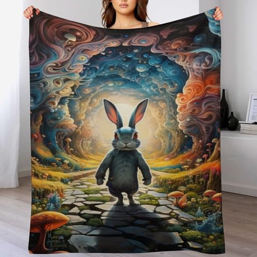 LTTTT Kaninchen Decke,Vier Jahreszeiten Weich Wohndecke Schlafdecke Sofadecke Pelzdecke Couchdecke Flannel Bett Decken 100×130cm
