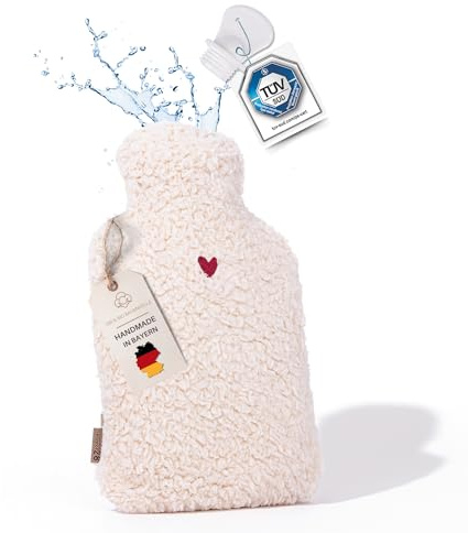 kontor28 - kuschelige TEDDY Wärmflasche mit Bezug aus super weicher 100% Bio-Baumwolle, handgefertigt Made in Germany, auslaufsicher, geruchlos und schmerzlindernd (3,0 Liter)