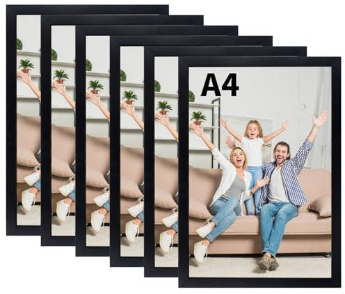 Truevaste 6 Set Bilderrahmen A4 für Dokument, Schwarz 21×29,7 cm MDF Rahmen für Abschlusszeugnis, Klassischer Fotorahmen für Wand Tischbilderrahmen, Frame für Hochzeitsfotos Abschlusszeugnis Jubiläum
