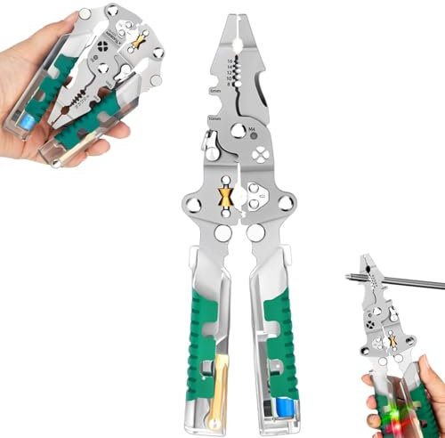 8 in 1 Wire Stripper with Voltage Tester, Foldable Wire Stripper Electrical Pliers for Cutting and Pulling Pliers, 8 in 1 Wire Stripping Pliers, Durable Crimping Tool for Home Repair