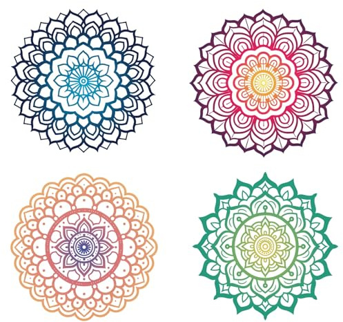 GORGECRAFT 4 Stück 16cm Mandala Arts Fensteraufkleber Nicht Klebend Statisch Blumen des Lebens Aufkleber Für Glasschiebetüren wasserdichte Fensterfolie Verhindert DASS Vögel Ins Schlafzimmer Und Die