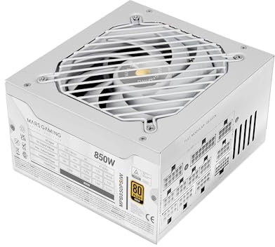 Mars Gaming MPB850PSI, Fuente Alimentación Full Modular ATX 850W, 10 Años Seguridad, 80Plus Gold 90%, Ventilador SI 14cm, Tecnología AI2-RPM, DC-DC y SMD, ATX 3.1 y PCIe 5.1, Conector 12V 2x6, Blanco