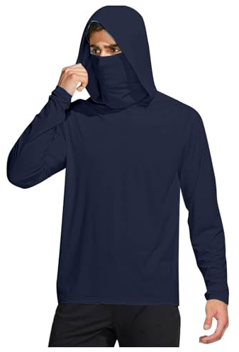 RLEHJN T Shirt Anti Uv Homme Manche Longue T-Shirt À Capuche Pour Homme Avec Masque Uv Haut De Sport Protection Solaire D'Été Décontractée Vêtements De Protection Solaire Pour Pêche Randonnée