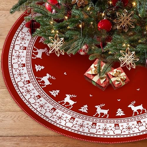 Shyllin Rosso Gonna Albero di Natale, 120 cm Copri Piede Albero Natalizio, Rotonda Tappeto Alberos Natalizio, Rosso Base Alberi Natalizie, Copertura per Alberi Natalizie (Renna Natale)