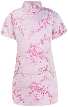 Mjjsk Cheongsam Robe Qipao chinoise à manches courtes pour fille Motif floral Nouvel An Fête d'anniversaire Enfants Tenues traditionnelles chinoises