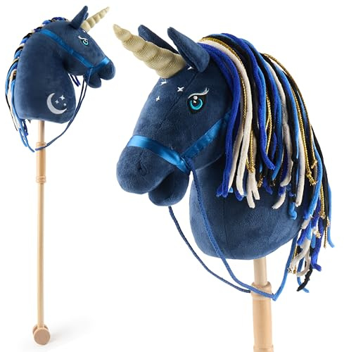 Bieco Steckenpferd Kinder Einhorn Luna | Hobby Horse Pferde | Steckenpferd Rollen | Steckenpferd Holz Pferd Stab | Steckentier Schöne Steckenpferde für Kinder Stockpferd Kleinkind Zubehör