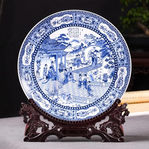 LEEDJUINE Jingdezhen Piatto in porcellana blu e bianco, 26 cm, pannello decorativo da appendere