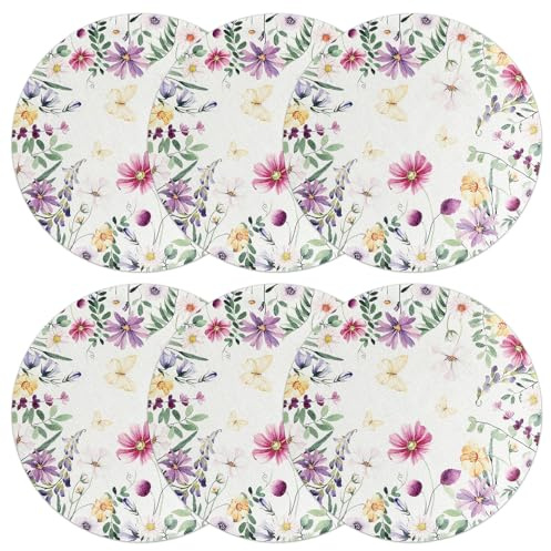 Tovagliette 6 Pezzi per Tavolo in Lino Fiori Rotonde | Riutilizzabili e Lavabili, Tocco Confortevole, Stile Semplice ed Elegante, per Pranzo Quotidiano