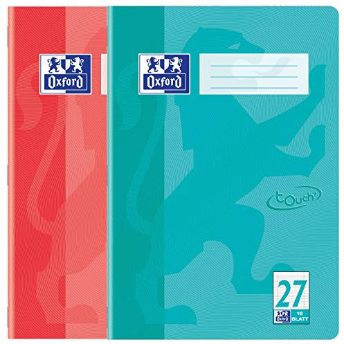 Oxford Schulheft A4, liniert, Doppelrand, 16 Blatt, koralle & aqua, 15 Stück