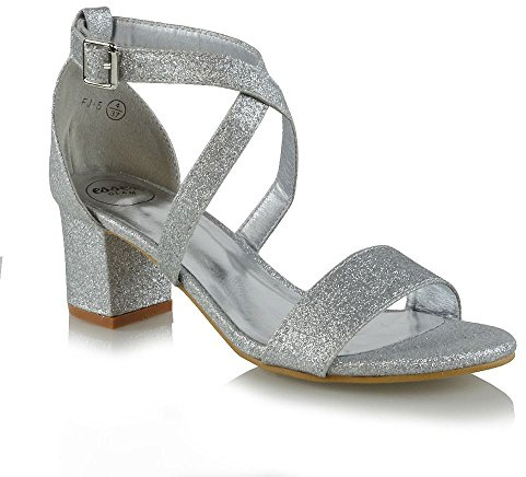 Womens Strappy Sandals Block Mid Low Heel Ladies Ankle Strap Party Evening Shoes Size 3-8