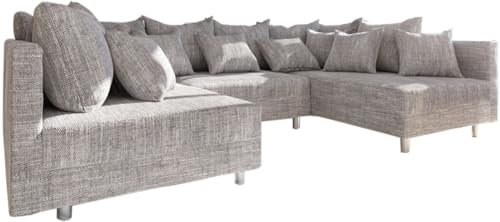 DELIFE Couch Clovis Hellgrau Strukturstoff Wohnlandschaft Modulsofa