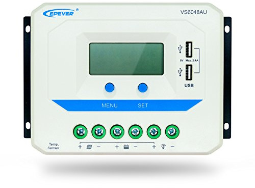 EPEVER 60 A PWM Solarladeregler 12 V/24 V/36 V/48 V, automatische Arbeit mit Dual-USB-Ausgang, mit LCD-Display für Solarpanel-Laderegler-System (60 A, VS6048AU)