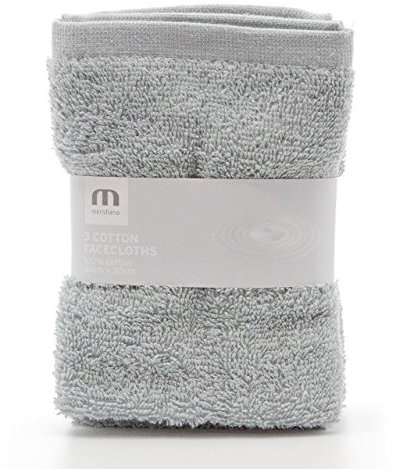 Meridiana Super Soft 100% Cotton Family Washcloths. Machine Washable. Grey. 3 Pack. 30cm X 30cm X