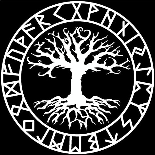 Samunshi® Wandtattoo Yggdrasil mit Runen C Wandaufkleber Wandsticker Aufkleber 30 x 30cm weiß
