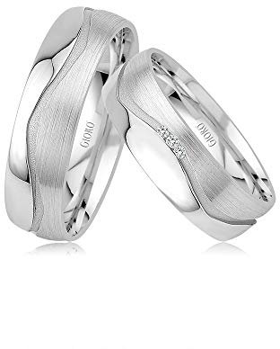GIORO Sila Eheringe Trauringe Hochzeitsringe massiv Weißgold *handgefasste Brillanten* Paarpreis Echtes Gold (18 Karat (750) Weißgold)