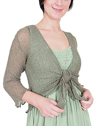 Mimosa Damen gehäkelter Bolero offener Cardigan Glitzer oder einfarbige super Dehnbare Spitzen-Fischnetz-Strickjacke Normal und Übergröße