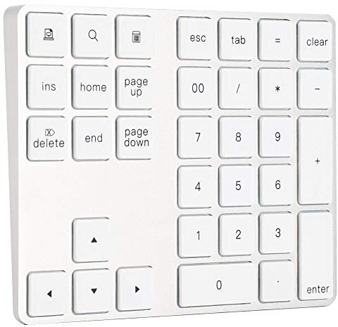 ASHATA Kabelgebundene / Bluetooth-Nummernblock, tragbar, kabellos, Bluetooth, 34 Tasten, externer Nummernblock mit 2 USB-3.0-Schnittstellen, für Computer, Laptop, Windows, OS, Android (Silber)