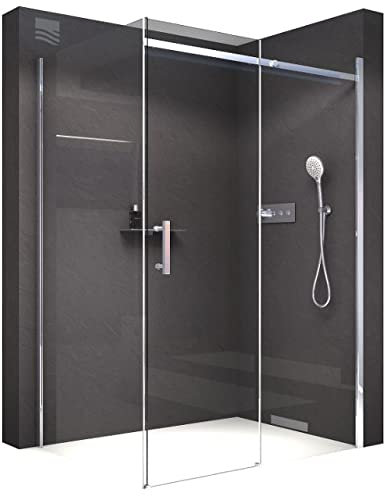 Paroi de douche fixe et porte coulissante DX806A FLEX - revêtement Nano et verre de sécurité ESG - montage réversible, Largeur élément porte:100cm, Largeur élément latéral:70cm
