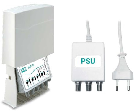 FRACARRO Amplificador de Mástil 2 Entradas (FM+III+Dab, UHF), 28dB de Ganancia, Salida UHF hasta 116dBμV, Filtros 694MHz 5G/4G LTE Integrados – Red Compliant - (MAP3RFM+3U 700 K)