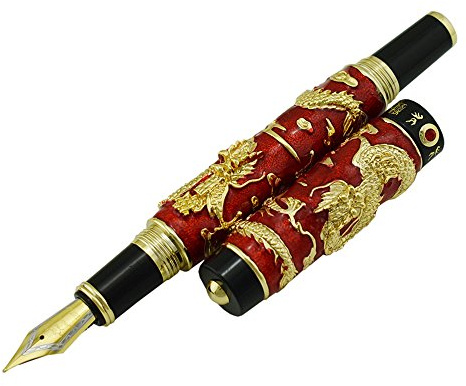 Jinhao Red Color Extra Fine Nib Fountain Pen, Chinese Handmade Cloisonne Enamel Painting Dragon, Advanced Business Gift Pen