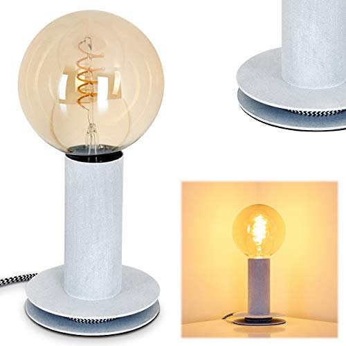 Tischleuchte Kimstad, Tischlampe aus Metall in Hellgrau, 1-flammig, 1 x E27-Fassung, Leuchte im Retro/Vintage Design mit Textilkabel und An-/Ausschalter am Kabel, ohne Leuchtmittel