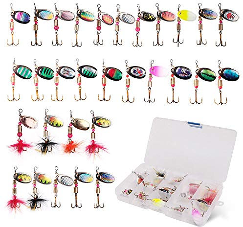 LPATTERN 30 PCS Cuillers de Pêche à la Truite Perche Brochet Leurres Kit de Leurre de Pêche en métal Cuillère Tournante Métallique à Truite Brochet Pêche Carnassiers